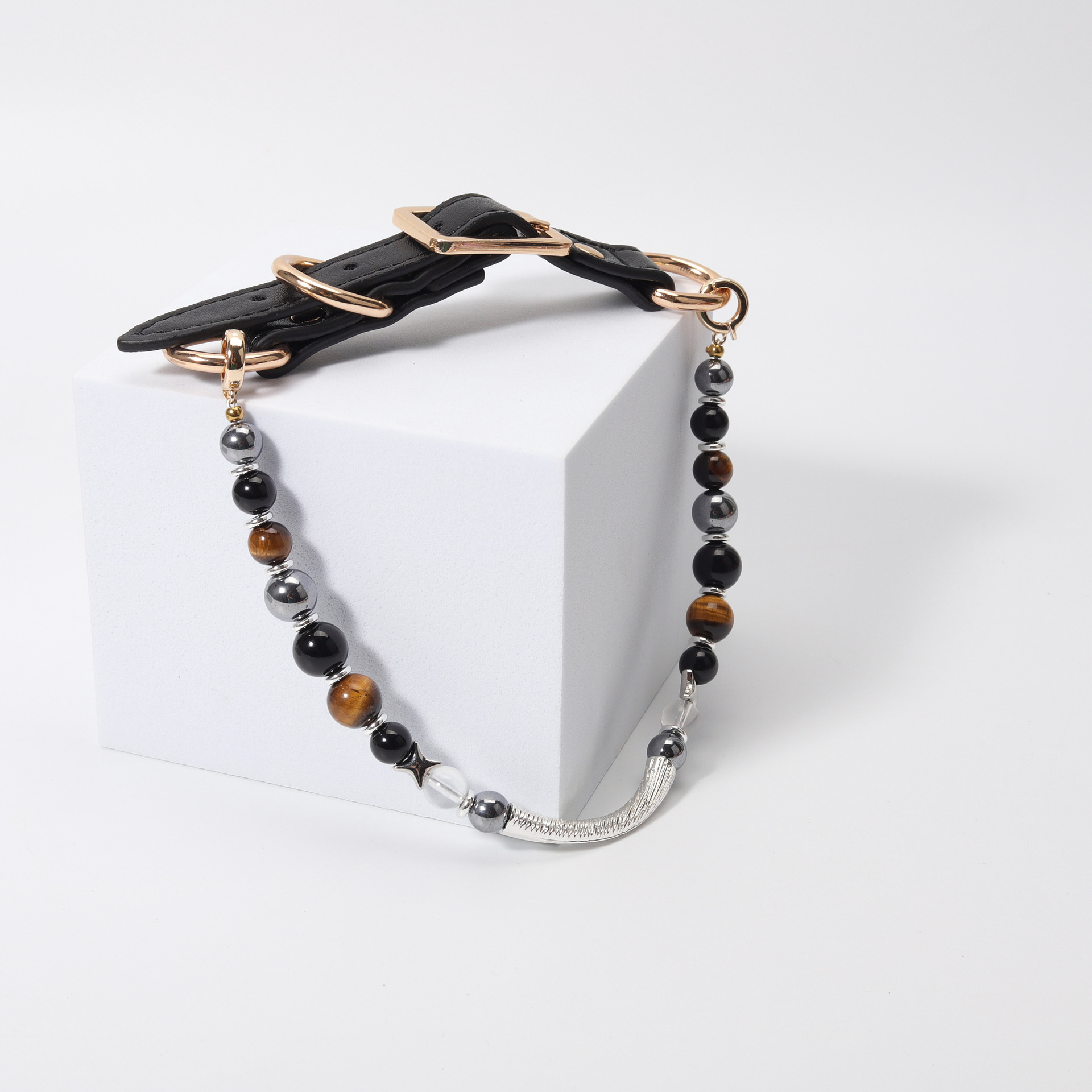 Handmade Clear Crystal,Tiger-eye stone Beaded Pet Collar,Natural Healing Cat and Dog Necklace