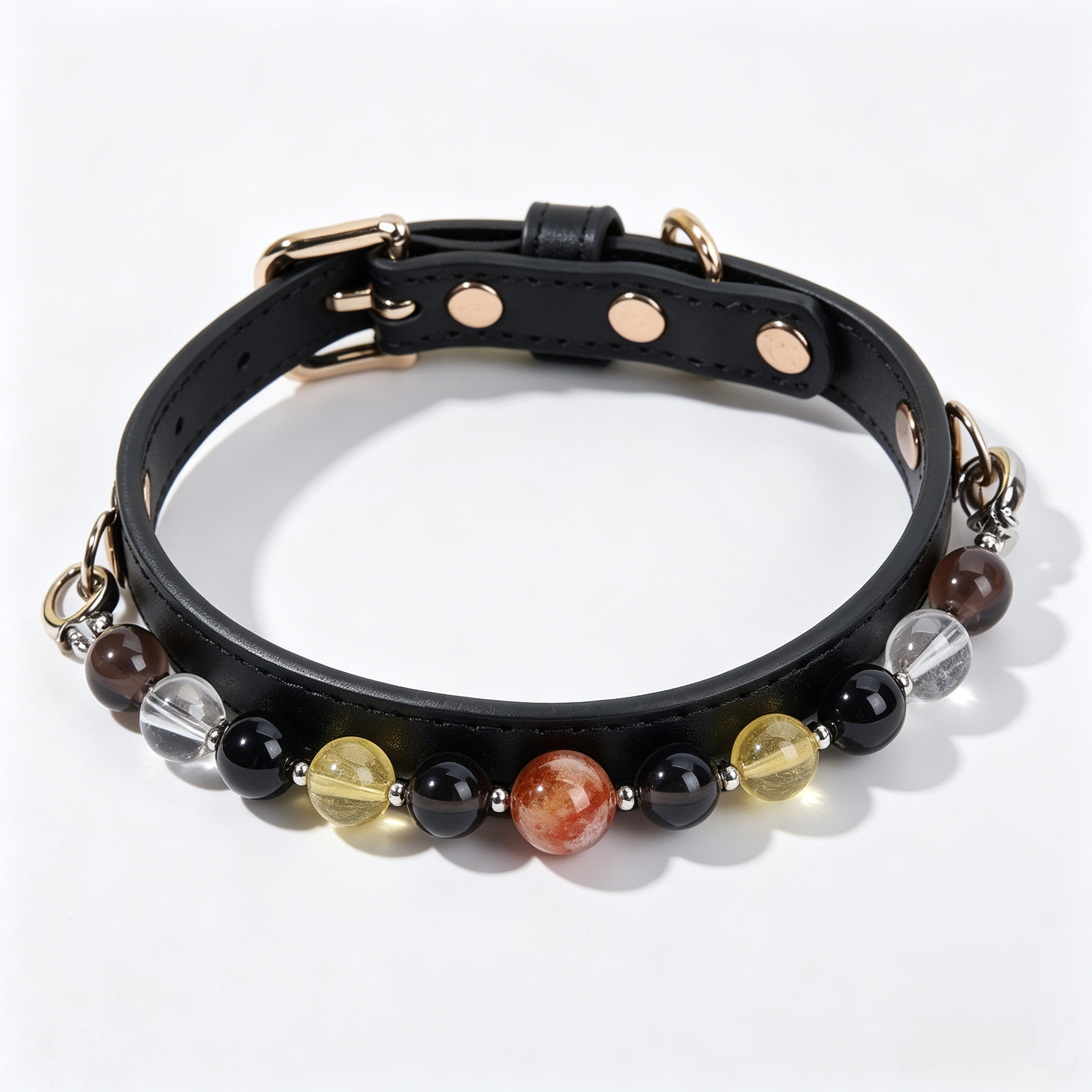Natural Healing Crystal Pet Necklace, Calming Gemstone Beaded Collar for Cats & Small Dogs