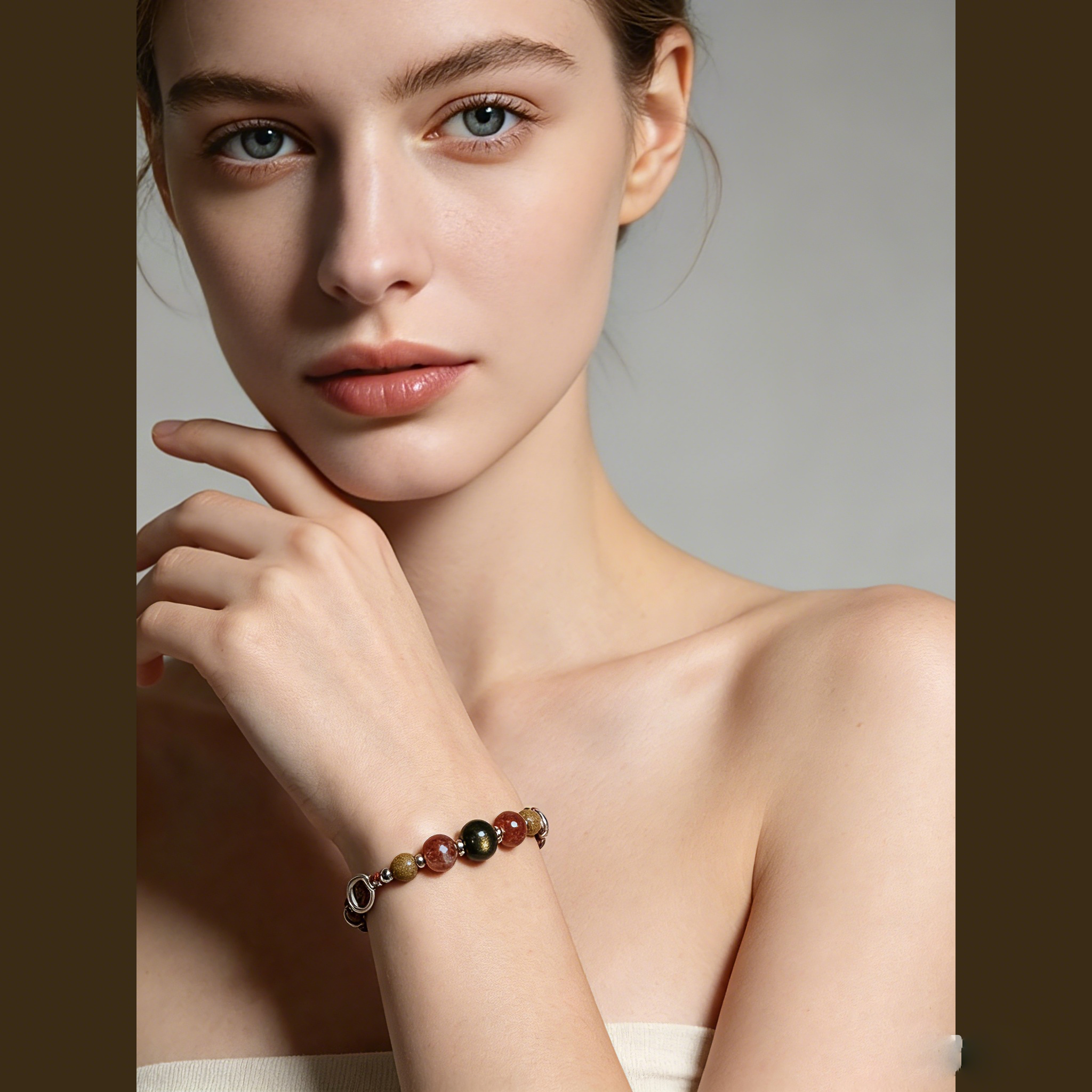 Red Leather Crystal Pet Collar | Natural Gemstone Dog & Cat Collar with Safety Buckle - 图片 5